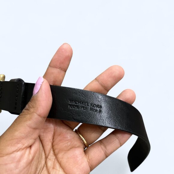 Michael Kors Black Leather Belt with Gold Buckle - Picture 3 of 3